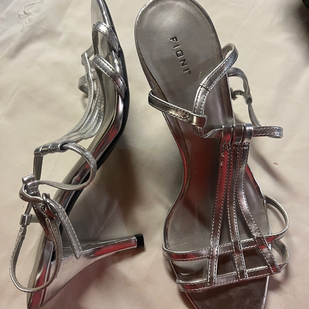 Open toe silver formal heels